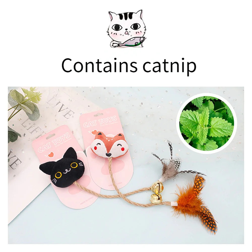 Funny Cat Toy with Feather, Bell, and Hemp Rope