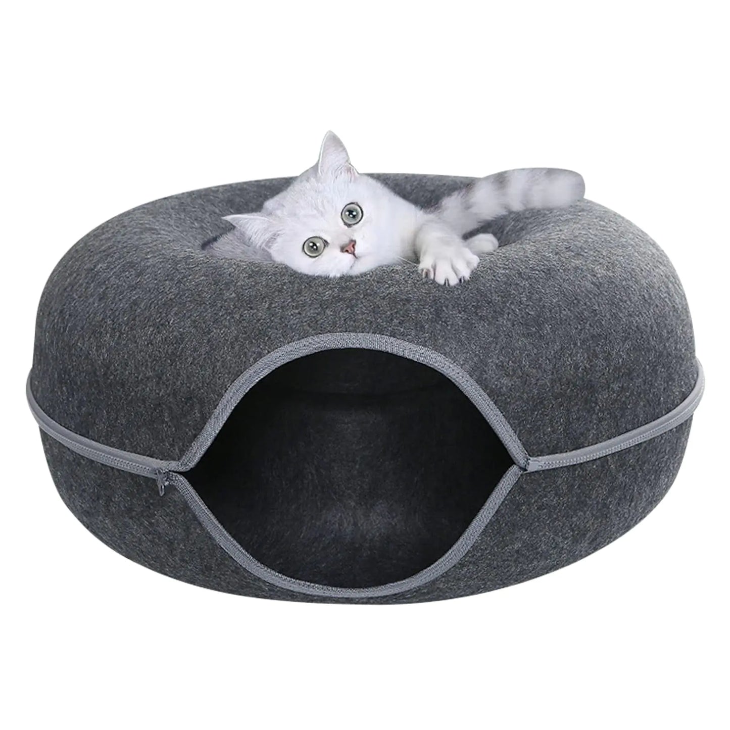 DSOPV Cat Tunnel Bed Four Seasons Available Cat Nest Detachable Round Felt Cat Tube Play Toy with Peek Hole Washable Interior Cat Play Tunnel for About 9 lbs Small Pets Rabbits Kittens Puppy